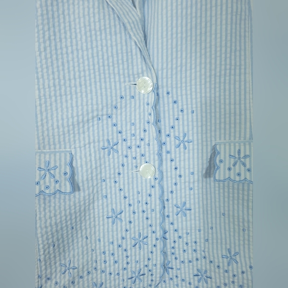 Susan Graver Size Medium Blue & White Striped Grannycore Coastal Eyelet Blazer - Picture 6 of 7